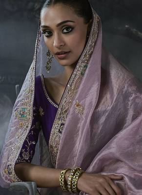 lilac organza sequinece work party wear saree 3