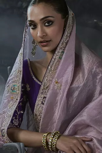 lilac organza sequinece work party wear saree