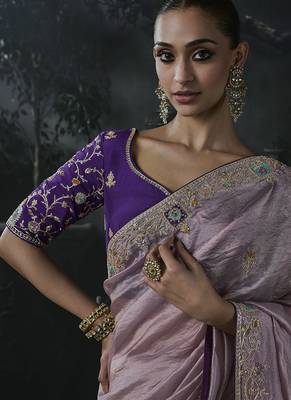 lilac organza sequinece work party wear saree 4