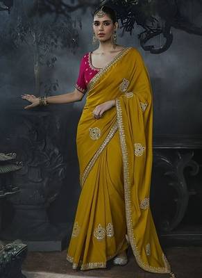 mustard organza sequinece work party wear saree 1