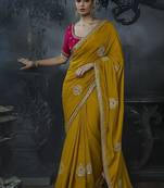 mustard organza sequinece work party wear saree