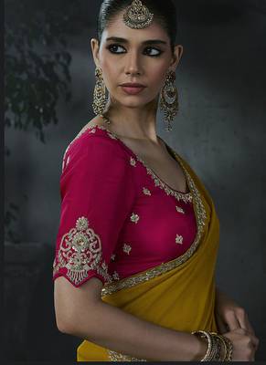 mustard organza sequinece work party wear saree 3