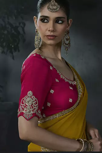 mustard organza sequinece work party wear saree