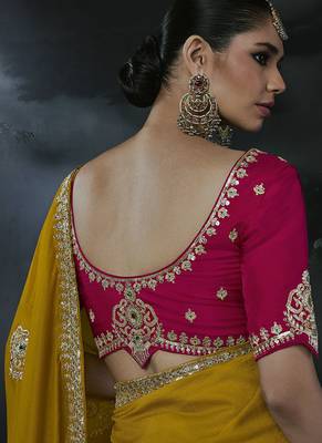 mustard organza sequinece work party wear saree 4