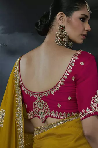 mustard organza sequinece work party wear saree