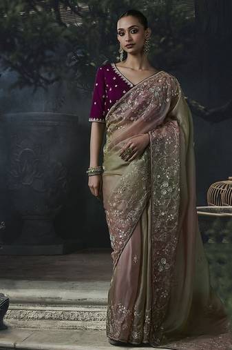 chiku organza sequinece work party wear saree