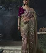 chiku organza sequinece work party wear saree