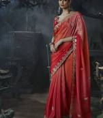 peach orange organza sequinece work party wear saree
