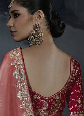 peach orange organza sequinece work party wear saree 2