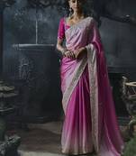 onion pink organza sequinece work party wear saree