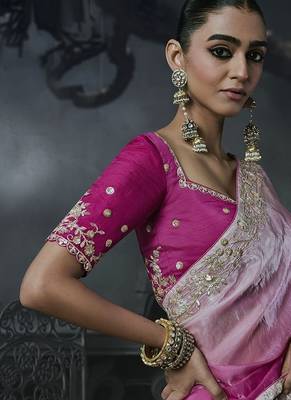 onion pink organza sequinece work party wear saree 2