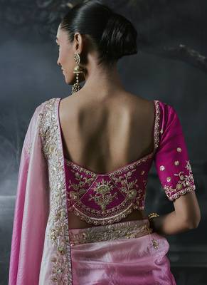 onion pink organza sequinece work party wear saree 3