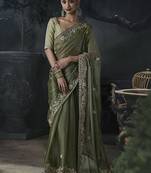 mehendi organza sequinece work party wear saree