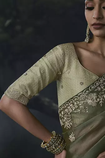 mehendi organza sequinece work party wear saree