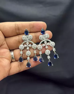 Royal Blue Crystal Bridal Necklace Earrings Set, Silver-Tone Statement Jewelry 4