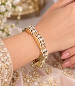 Gold Tone Kundan Polki Bracelet, Bridal CZ Bangle, Indian Wedding Jewelry