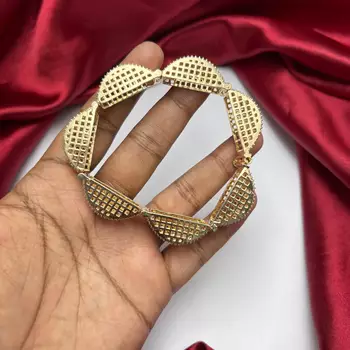 Gold Tone Kundan Polki Bracelet, Bridal CZ Bangle, Indian Wedding Jewelry 3