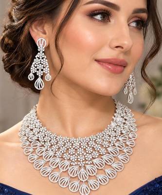 Indian Bridal Necklace Earrings Set, Crystal Statement Choker, Floral Motif Jewelry 1