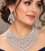 Indian Bridal Necklace Earrings Set, Crystal Statement Choker, Floral Motif Jewelry