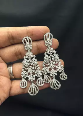 Indian Bridal Necklace Earrings Set, Crystal Statement Choker, Floral Motif Jewelry 4