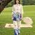 Cream blue printed rayon 2-pieces co-ord sets for women