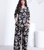 Black printed rayon 2-pieces co-ord sets for women