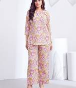 Pink printed rayon 2-pieces co-ord sets for women