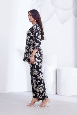 Black printed rayon 2-pieces co-ord sets for women 3