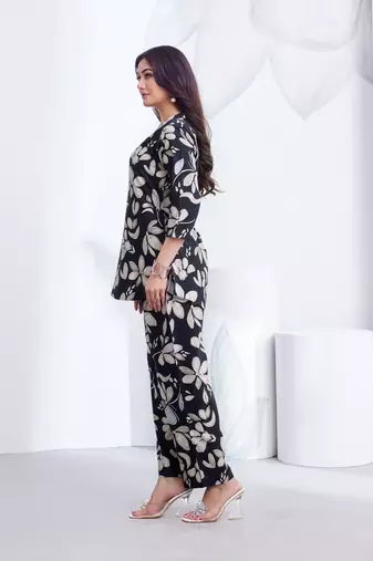 Black printed rayon 2-pieces co-ord sets for women