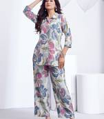Cream printed rayon 2-pieces co-ord sets for women