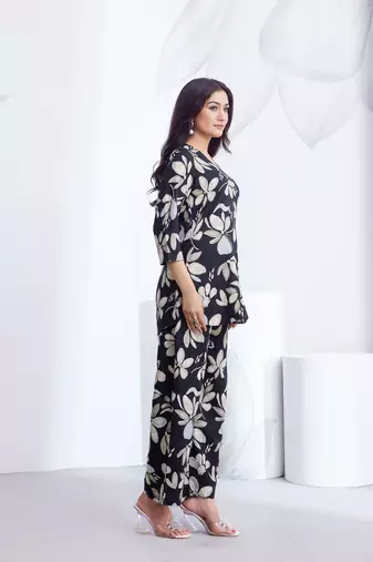 Black printed rayon 2-pieces co-ord sets for women