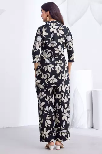 Black printed rayon 2-pieces co-ord sets for women