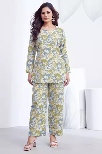 Sky printed rayon 2-pieces co-ord sets for women