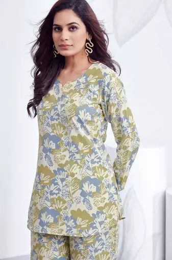 Sky printed rayon 2-pieces co-ord sets for women