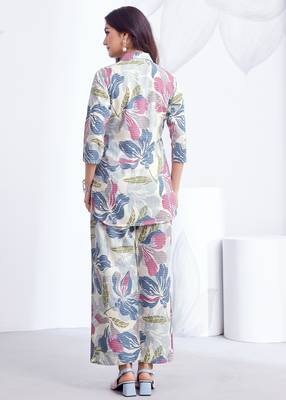 Cream printed rayon 2-pieces co-ord sets for women 5
