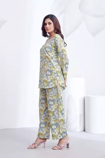 Sky printed rayon 2-pieces co-ord sets for women