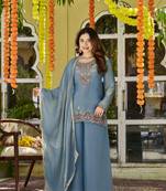 Teal fendy satin top bottom dupatta set