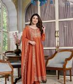 Orange cp vichitra embroidered suit set