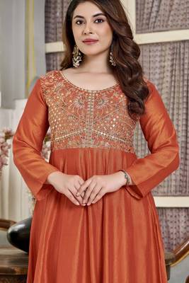 Orange cp vichitra embroidered suit set 3
