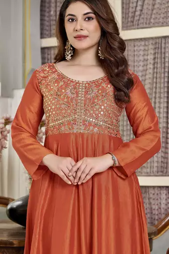 Orange cp vichitra embroidered suit set