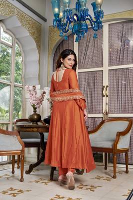 Orange cp vichitra embroidered suit set 4