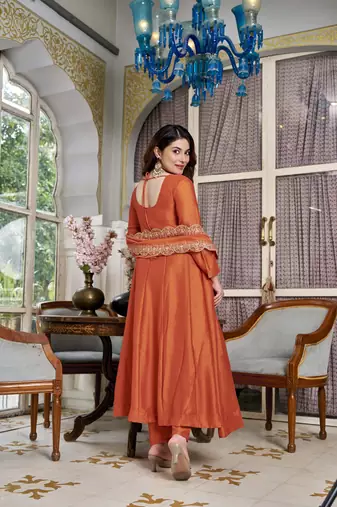 Orange cp vichitra embroidered suit set