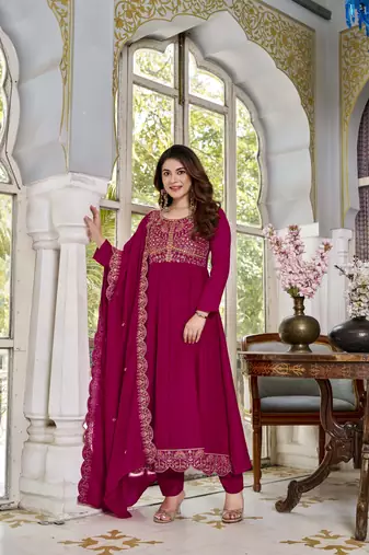 Maroon cp vichitra embroidered suit set