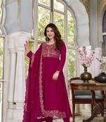 Maroon cp vichitra embroidered suit set