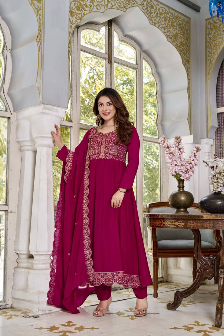 Maroon cp vichitra embroidered suit set