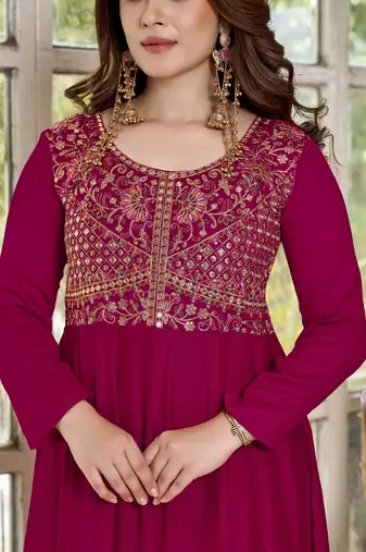 Maroon cp vichitra embroidered suit set
