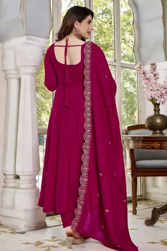 Maroon cp vichitra embroidered suit set