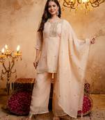 Chiku embroidered crunchy silk blend short kurti palazzo set
