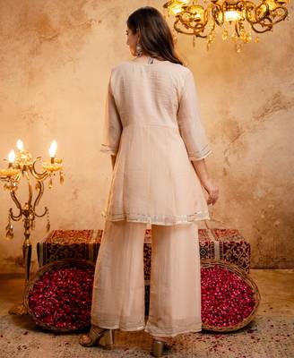 Chiku embroidered crunchy silk blend short kurti palazzo set 4