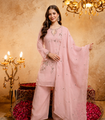 Pink embroidered kurta palazzo set with dupatta